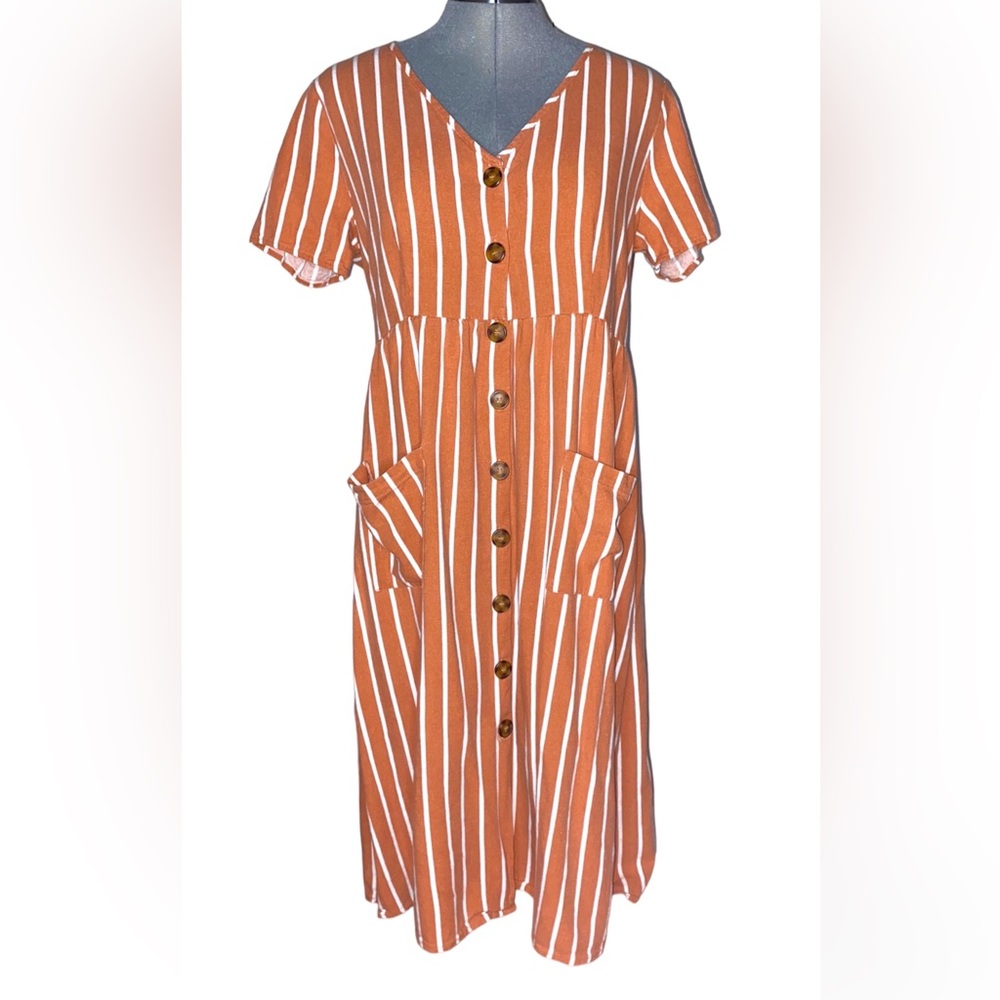 Cotton On Orange & white striped midi dress